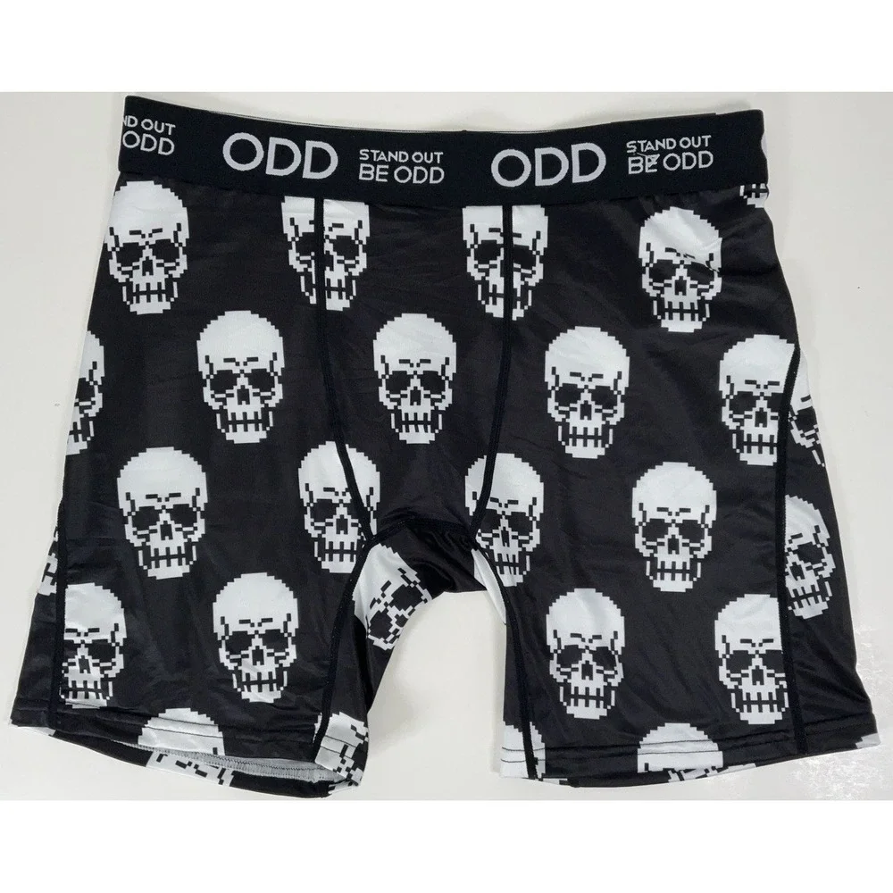 NWT Men's ODD‎ Boxer Briefs Pixelated White Skull On Black Be ODD - Medium